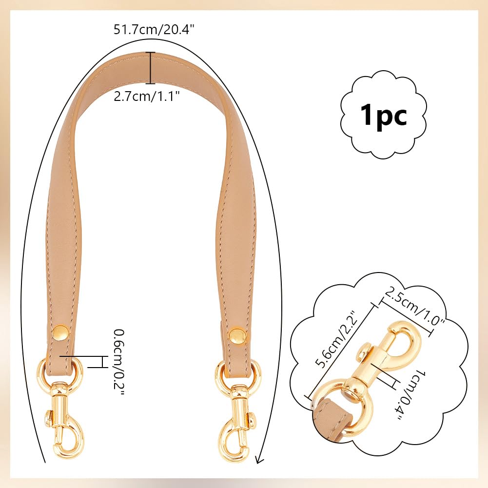 PH PandaHall 20.3 Inch Brown Leather Strap for Purse, 1 Inch Wide Replacement Handle With Golden Buckles - Short Handbag Strap for Women Men DIY Underarm Shoulder Bag