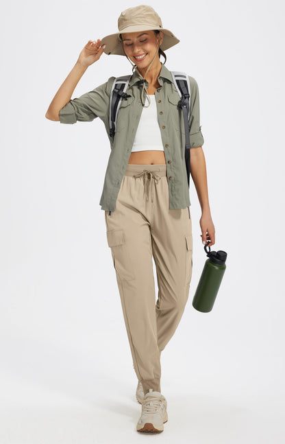 Libin Women's Cargo Joggers Lightweight Quick Dry Hiking Pants Athletic Lounge Casual Travel Tall, Medium Khaki XS
