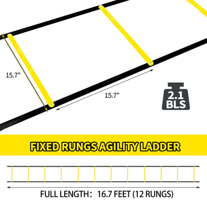 Socpuro Agility Ladder Speed Training Equipment 16FT 12 Rung Footwork Sports Agility Speed Ladder for Football Basketball Baseball with Carry Bag
