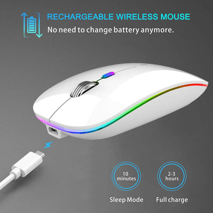 TENMOS Wireless Bluetooth Mouse, LED Slim (Bluetooth 5.1/5.0 + USB) 2.4GHz Rechargeable Silent Bluetooth Wireless Mouse with Type C Adapter for Laptop/MacBook/iPad OS 13 and Above (Matte Black)