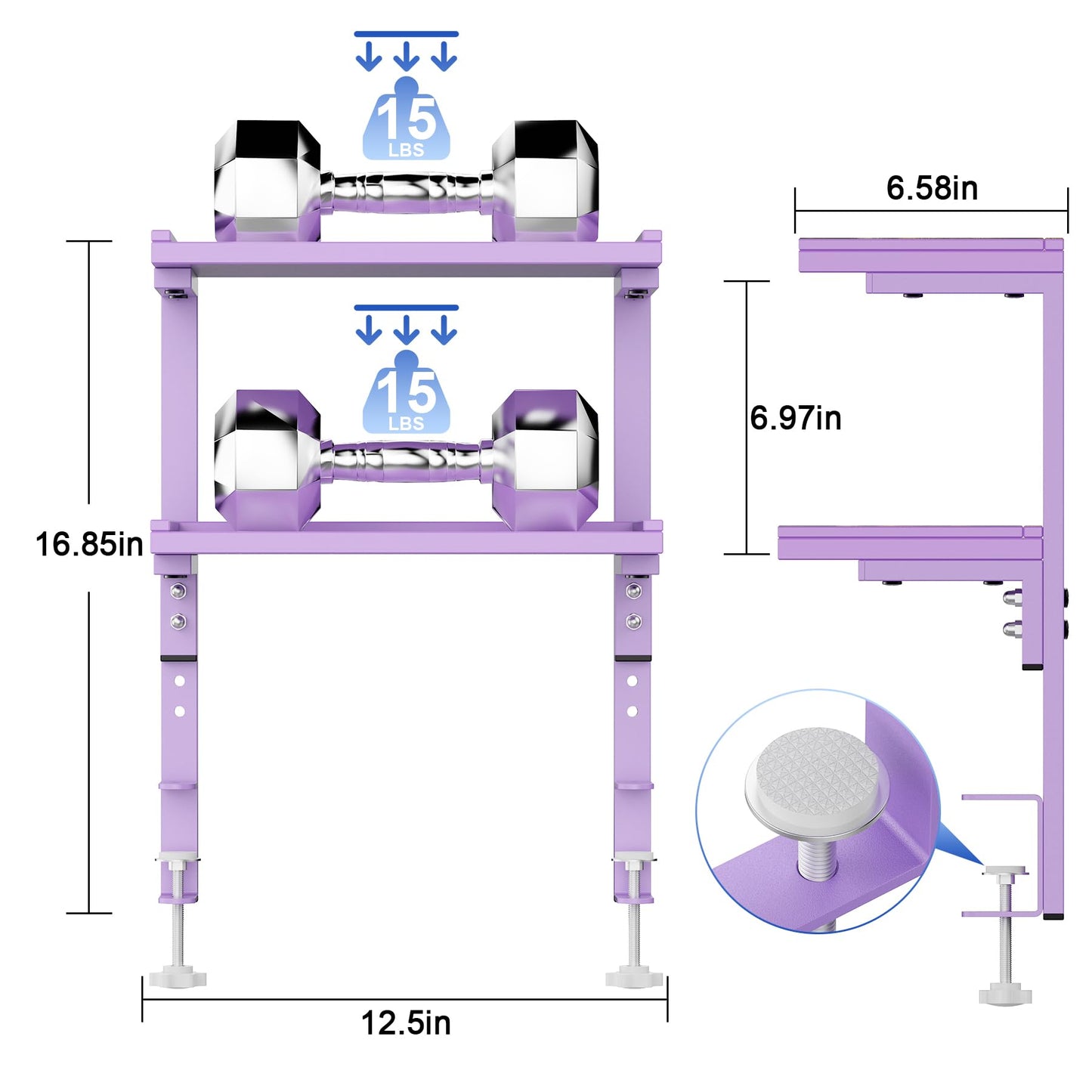 Spacrea clamp on Desk Shelf, 2 Tier Office Desk Shelves Organizer, Wood Desktop Supplies Storage Rack, Desk Organizers and Accessories (Purple)