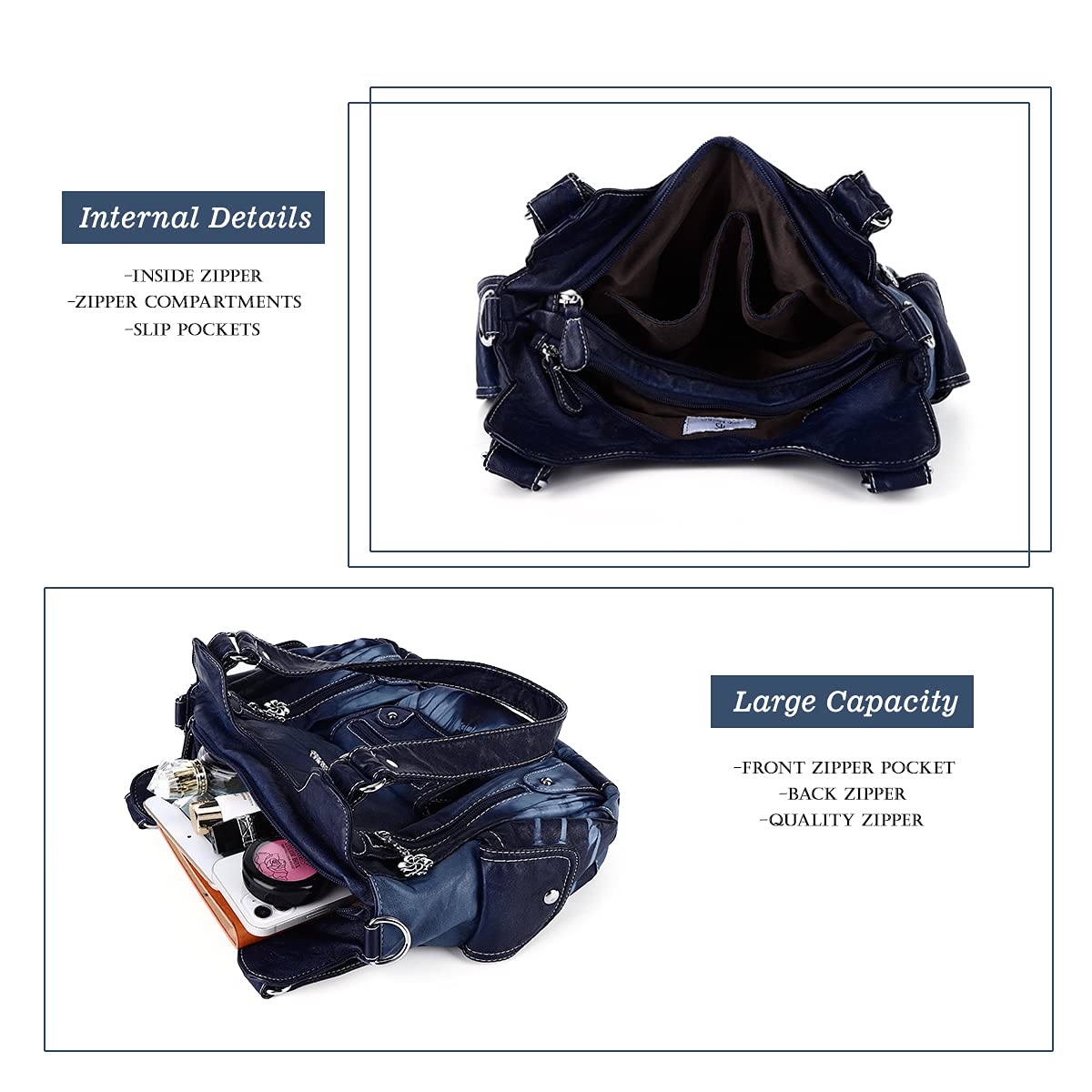 Angel Barcelo Women Purses and Handbags PU Leather Shoulder Bag Fashion Hobo Bags for Women (Fashion Blue)