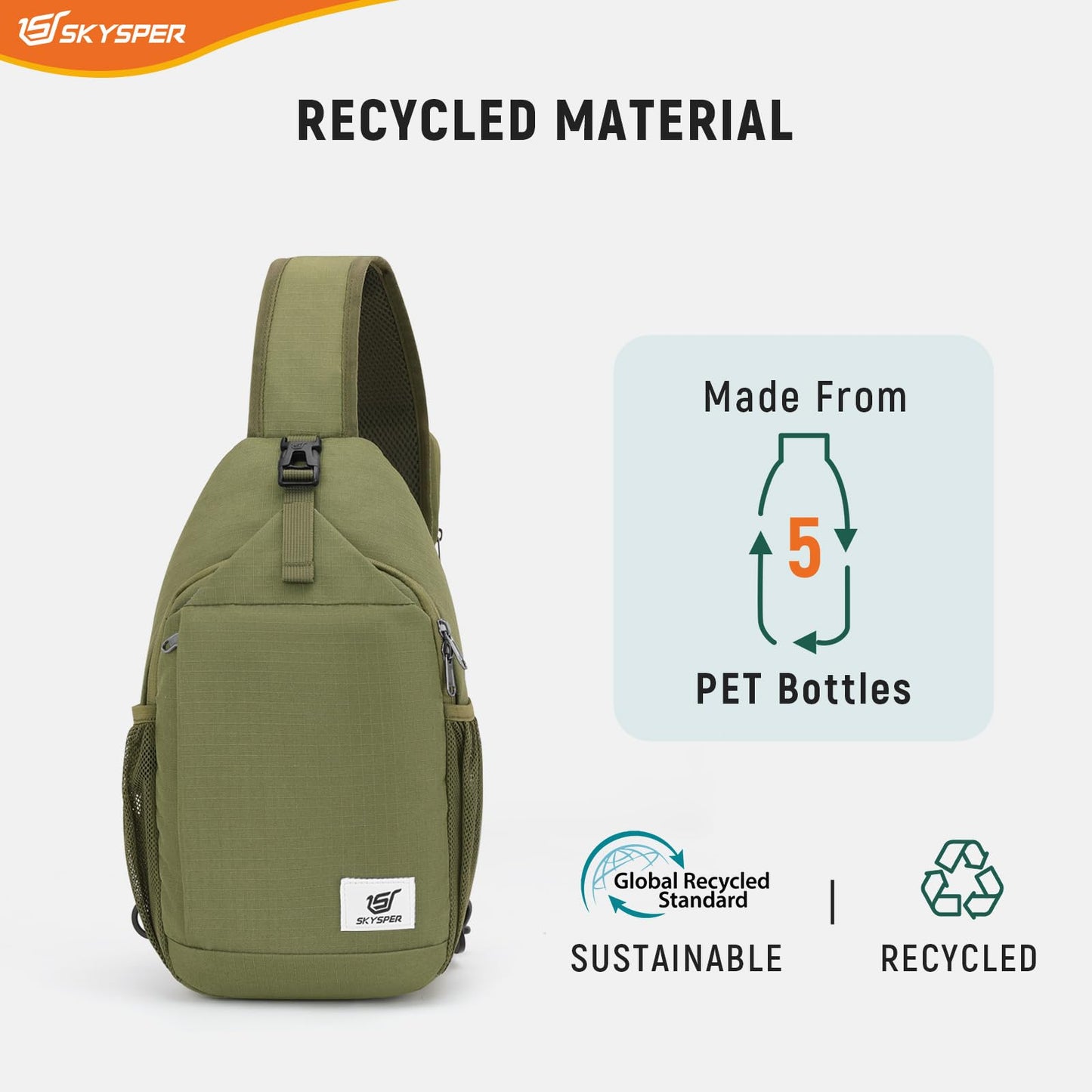 SKYSPER Sling Bag RFID Cross Body Bag Recycled Crossbody Backpack Travel Daypack(Armygreen)