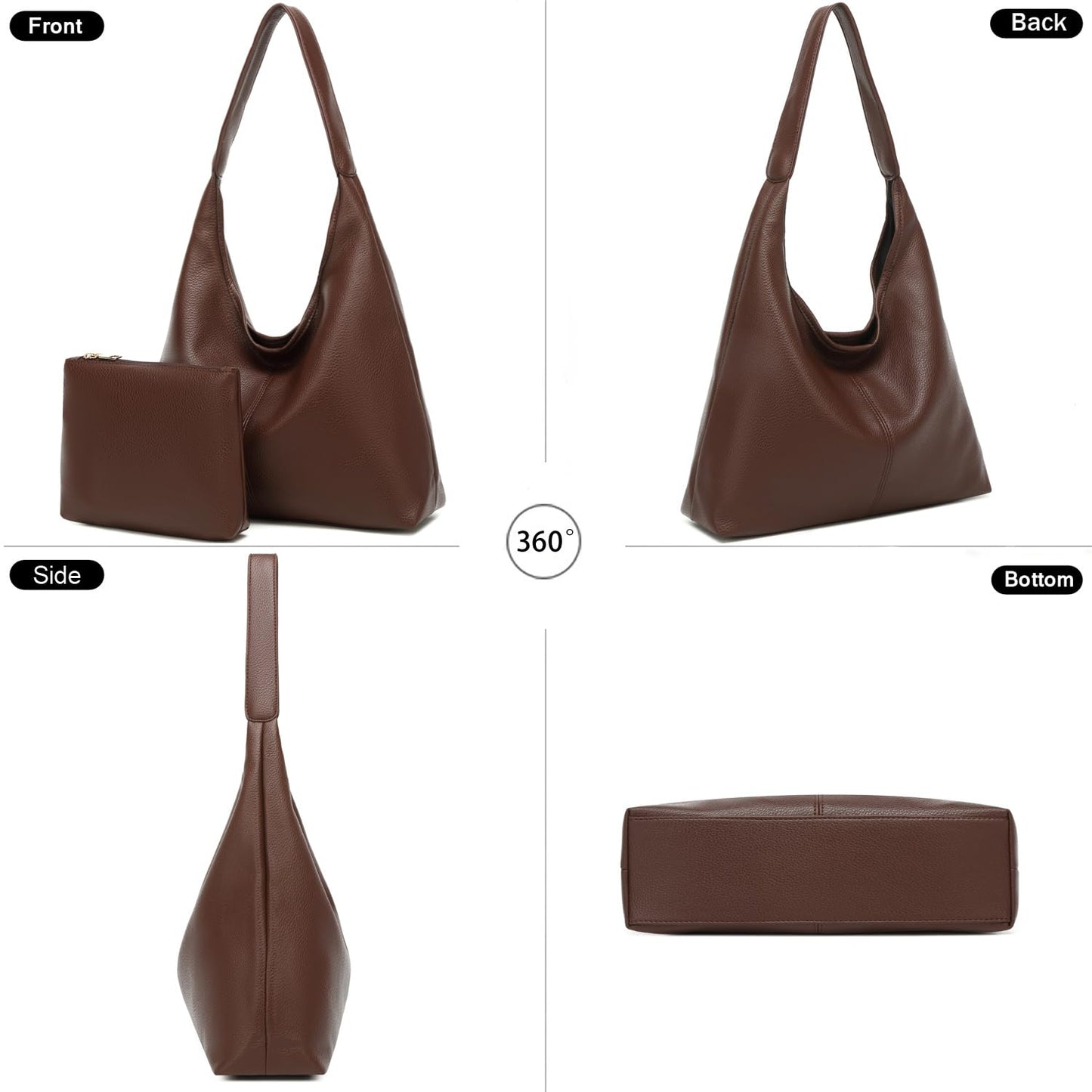 Casual Hobo Bag for Women Soft Shoulder Bags Slouchy Pu Leather Tote Purses for Work Travel