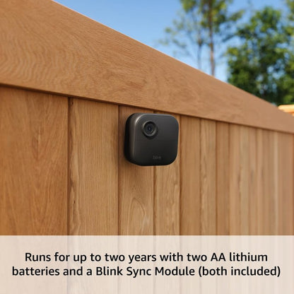 Blink Outdoor 4 + 1-Year Plus plan – Wireless smart security camera, two-year battery life, 1080p HD day and infrared night live view. Sync Module Core included – 2 camera system