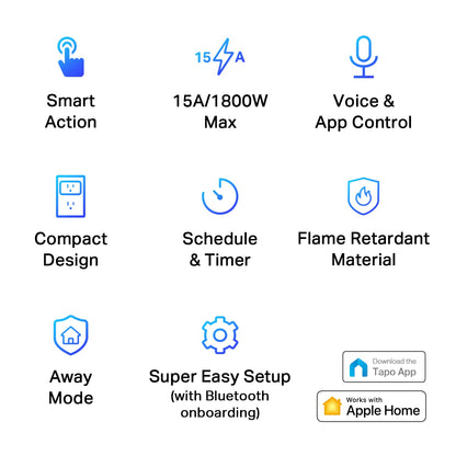 TP-Link Tapo Matter Supported Smart Plug Mini, Compact Design, 15A/1800W Max, Super Easy Setup, Works with Apple Home, Alexa & Google Home, UL Certified, 2.4G Wi-Fi Only, White, Tapo P125M(3-Pack)