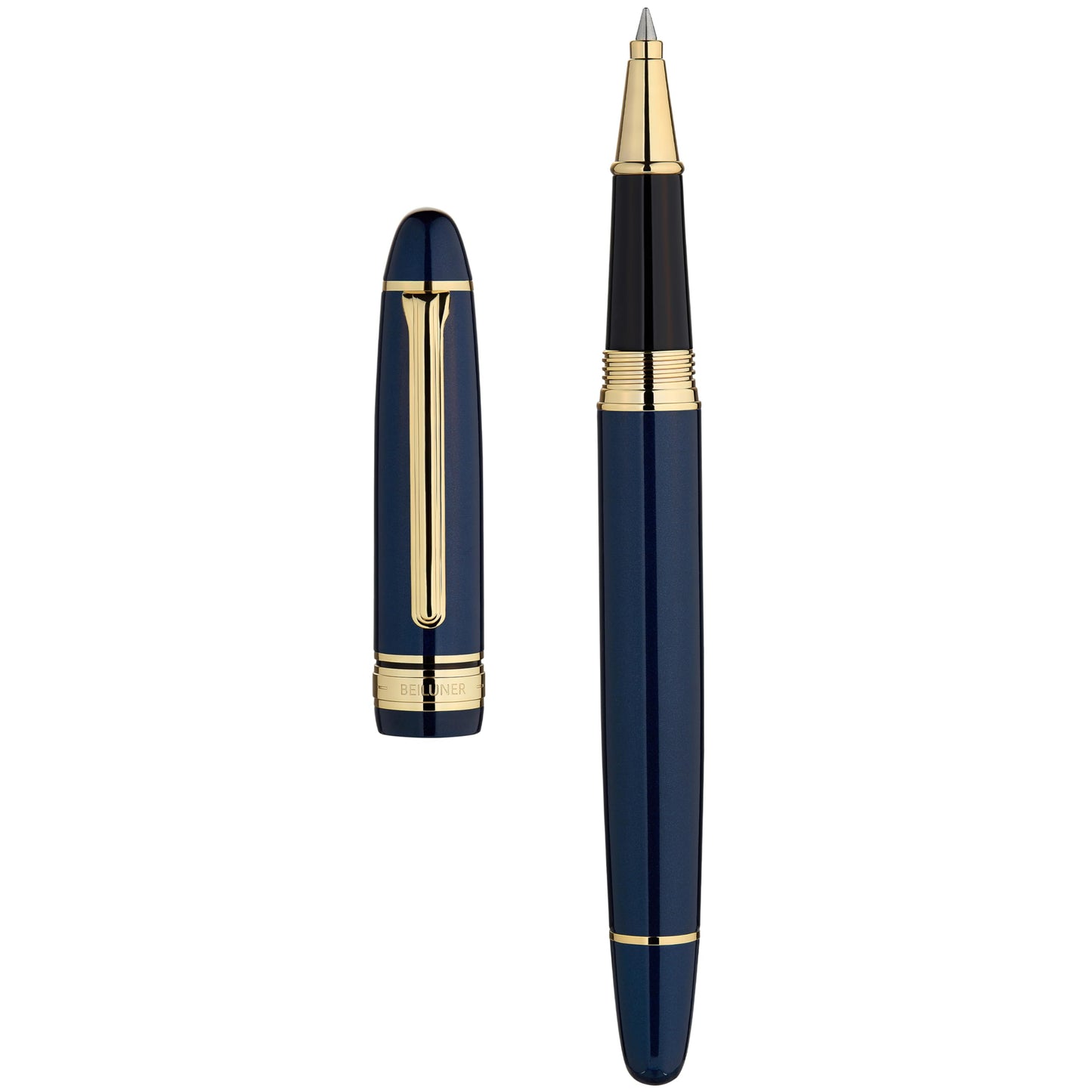 BEILUNER 319 Piano Blue Lacquer Rollerball - Stunning Luxury Pen with 24K Gold, Heavy, Schneider Black Ink Refill, Best Gift Set for Men & Women, Professional, Executive Office, Fancy Classic Pens
