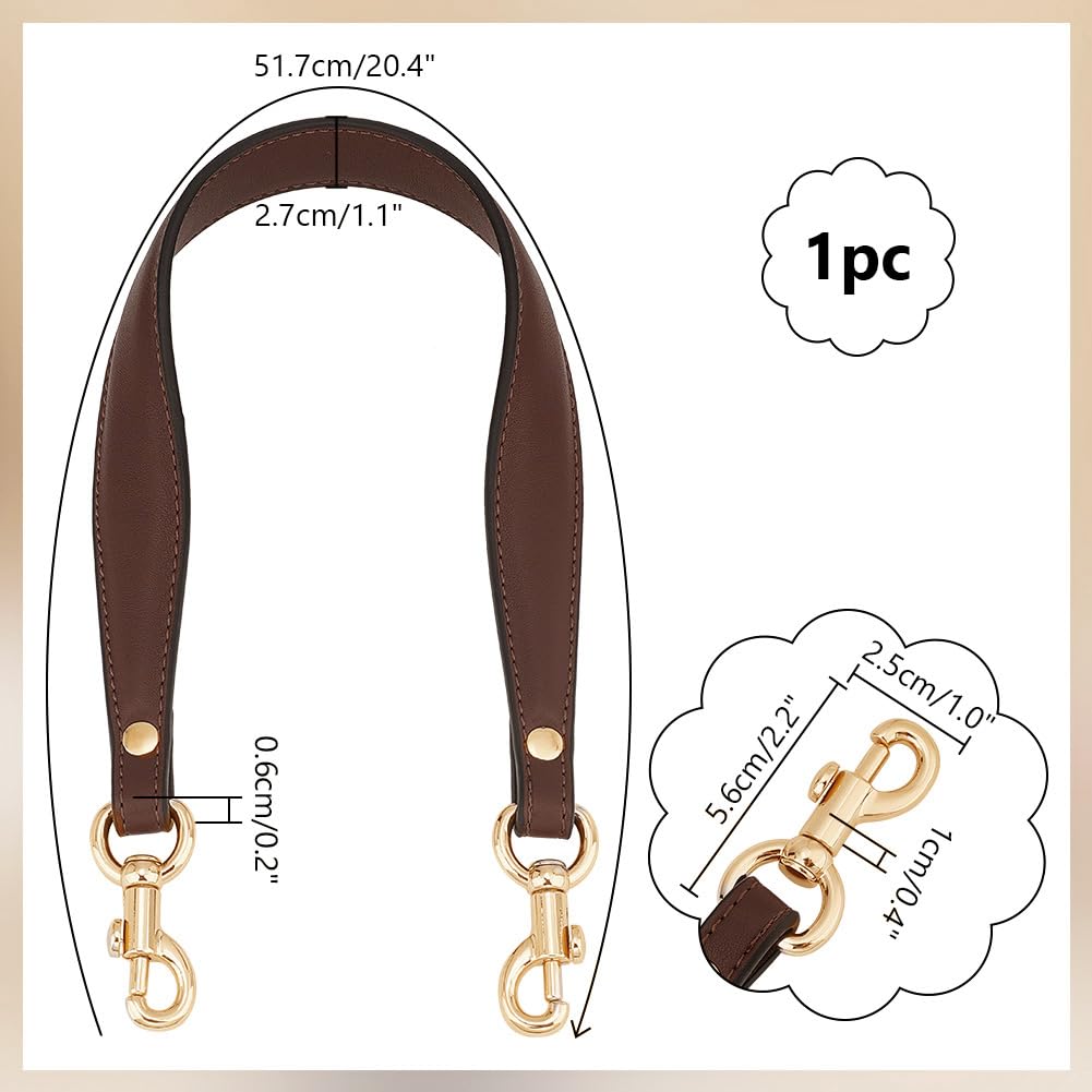 PH PandaHall 20.3 Inch Imitation Leather Bag Strap, Short Purse Strap 1 Inch Wide Bag Strap Replacement Bag Handle Handbag Strap with Golden Clasp for Women DIY Underarm Bag Handbag, Coffee Color