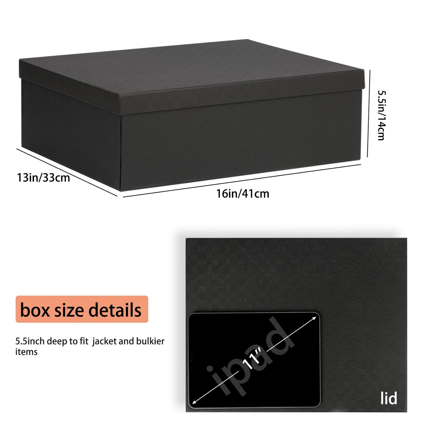 Rinrda Extra Large Gift Box 16.5x13x5.5 inches,Black Gift Boxes with Lids for Presents,Perfect for Birthday,Valentine's Day,Christmas,Anniversaries,Contains Card,Ribbon,Shredded Paper Filler.