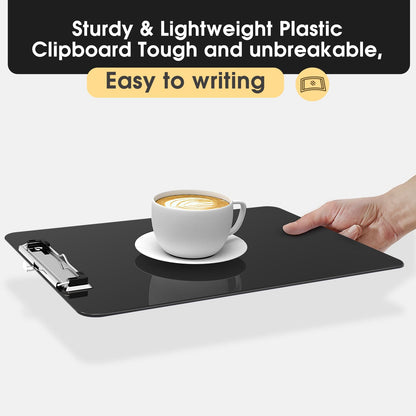 Macroclo Plastic Clipboards, A4 Black Clip Board 8.5x11 for Classroom, Students, Kid, Woman, Size 9" x 12.5" with Low Profile Clip, Office & School Supply