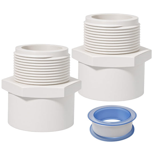 1.5 Inch Male Thread PVC Fittings White 2-Way PVC Pipe Coupling Adapter Connectors Coupling for 1-1/2 Inch Schedule 40 Pipe（2 Pack）