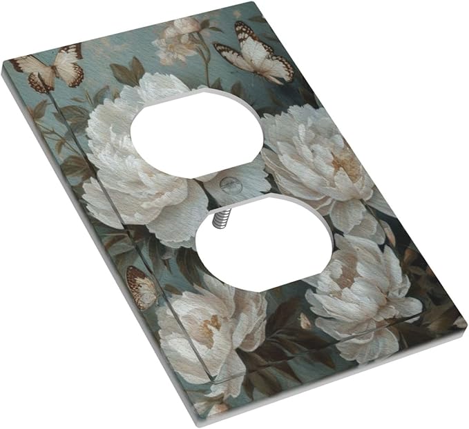 Decorative Art Light Switch Covers Butterflies & Peonies 1 Gang Single Duplex Outlet Wall Plate Switchplate Electrical Faceplate for Home Decor