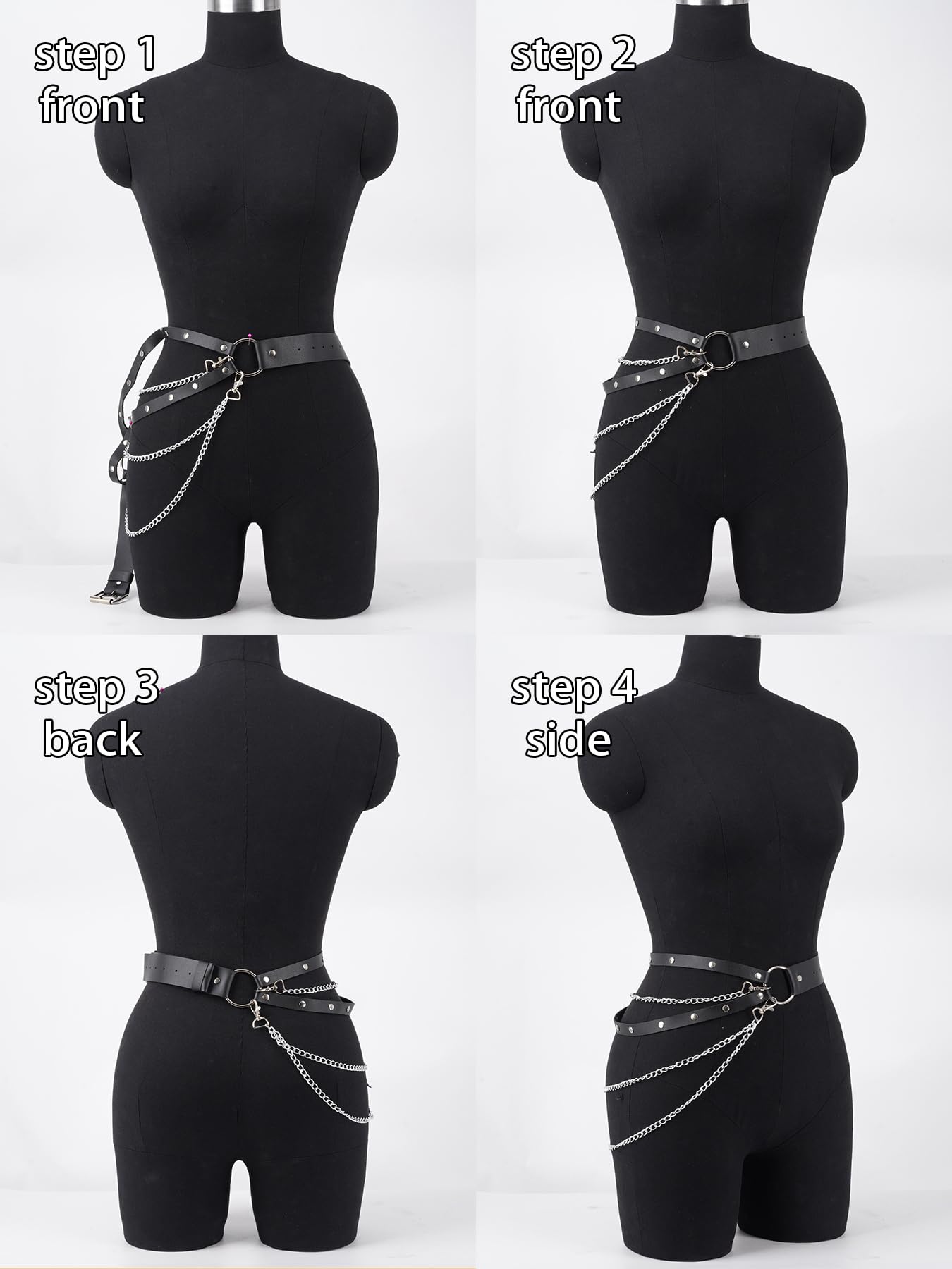 Women’s Adjustable Waist Belt with Chain Layer – Faux Leather Double Strap Belt with Alloy Ring – Minimalist Streetwear Accessory for Festival, Photoshoot, Outfit Styling(Fit waist 26.0-34.3in)
