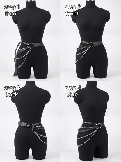 Women’s Adjustable Waist Belt with Chain Layer – Faux Leather Double Strap Belt with Alloy Ring – Minimalist Streetwear Accessory for Festival, Photoshoot, Outfit Styling(Fit waist 26.0-34.3in)