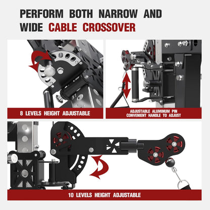 Commercial Smithe Machine with Weight Stack, All-in-One Power Cage Squat Rack Home Gym System with Leg Press Attachment & Cable Crossover, Multi-Functional Trainer with Dual Pulley System for Home Gym