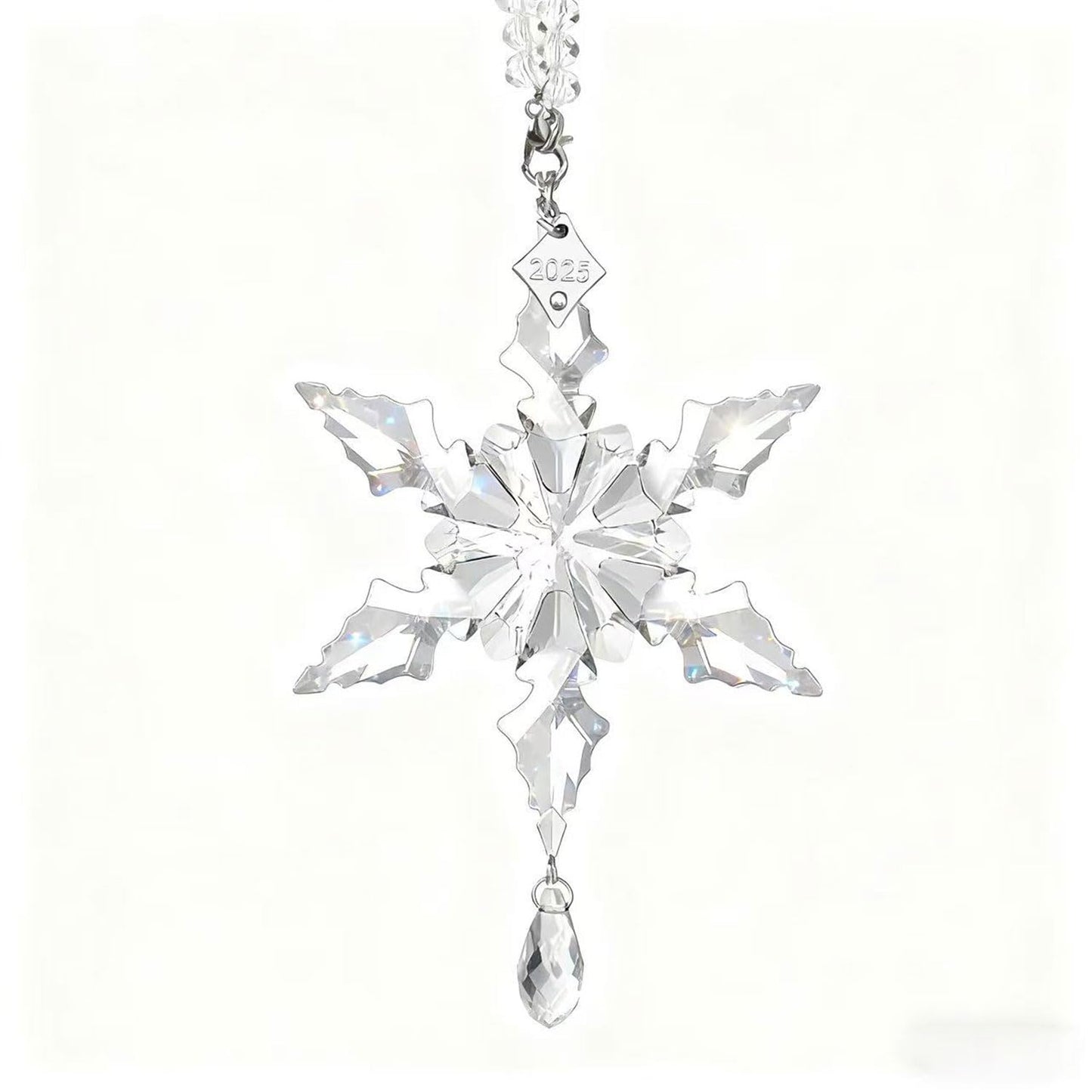 2025 Annual Christmas Ornaments Crystal Snowflake Star - Christmas Tree Ornaments Pendant Sun Catcher Home Hanging Decor (2025 White Crystal 2 Layers)