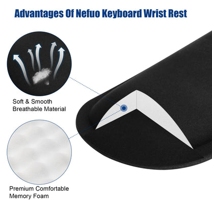 Nefuo Keyboard Wrist Rest, Gel Memory Foam Keyboard Pad with Wrist Support for Easy Typing & Pain Relief, Comfortable Keyboard Rest Suit for Computer, Laptop, Office & Home (Black)
