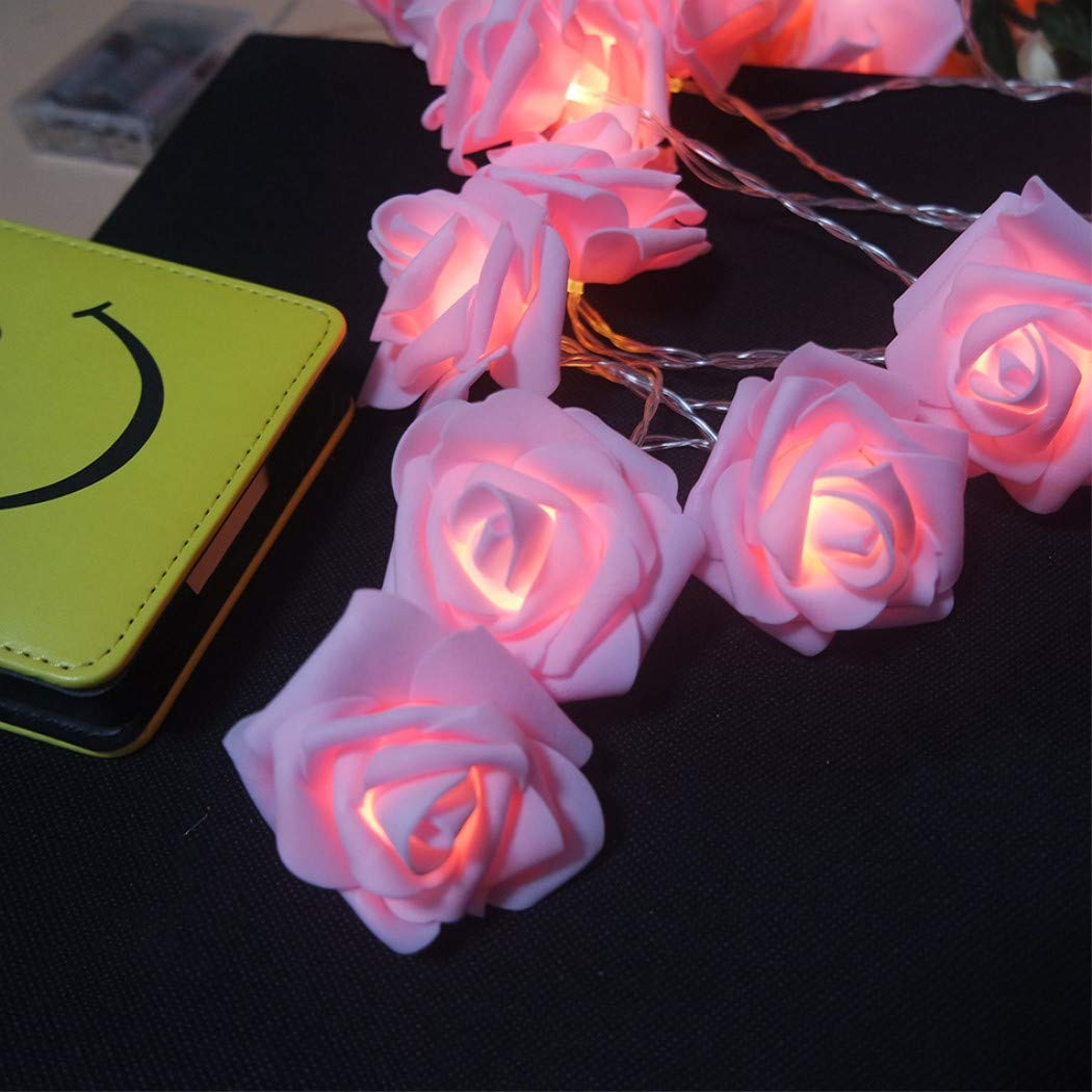 Fantasee LED Pink Rose Flower String Lights Battery Operated for Wedding Home Party Birthday Festival Indoor Outdoor Decorations Large Rose Flower Diameter 6cm (6.6ft 20LED, Pink Rose Warm Lights)