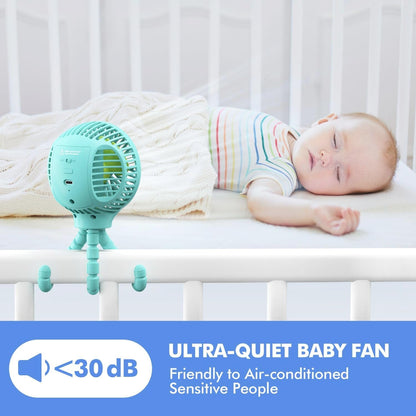 WEGA Stroller Fan Rechargeable Portable Fan Battery Operated Car Seat Baby,3 Speeds Clip on USB Personal Fan for Crib Treadmill HomeOffice and Travel (Blue)