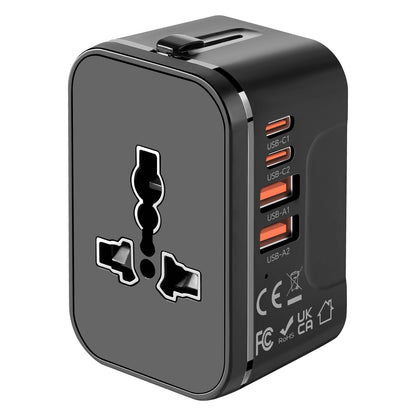 Universal Travel Adapter Worldwide, GaN Fast Charging with PD 3.0 USB-C & USB-A Quick Charge Ports, All-in-One International Power Plug Adapter Converter AC Wall Charger for Europe USA UK AUS Black