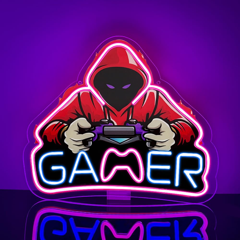 RuCvixkt Gamer Neon Sign for Game Room Decor, Gaming Neon Sign LED USB Power Neon Lights for Boys Bedroom, Man Cave, Gaming Wall Decor, Gifts for Teen Boys, Birthday Christmas