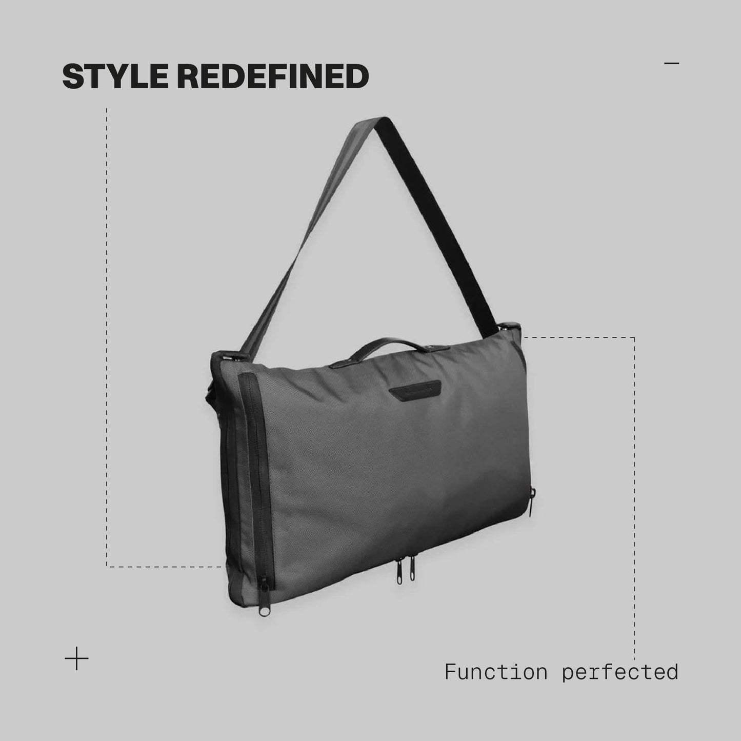The Frenchie Co. - Closet Bag - Gray - Garment Travel Bag with Shoulder and Backpack Straps - Fast, No-Fold Packing; Fits up to 10 hangers and a pair of shoes; Ballistic nylon & Italian leather
