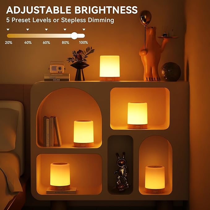 Auxmir Night Light for Kids Baby, Dimmable Touch Lamp for Nursery, 11 RGB Colors 5 Brightness, Portable Rechargeable Bedside Table Lamp for Nightstand, Kids Night Light for Bedroom Living Room