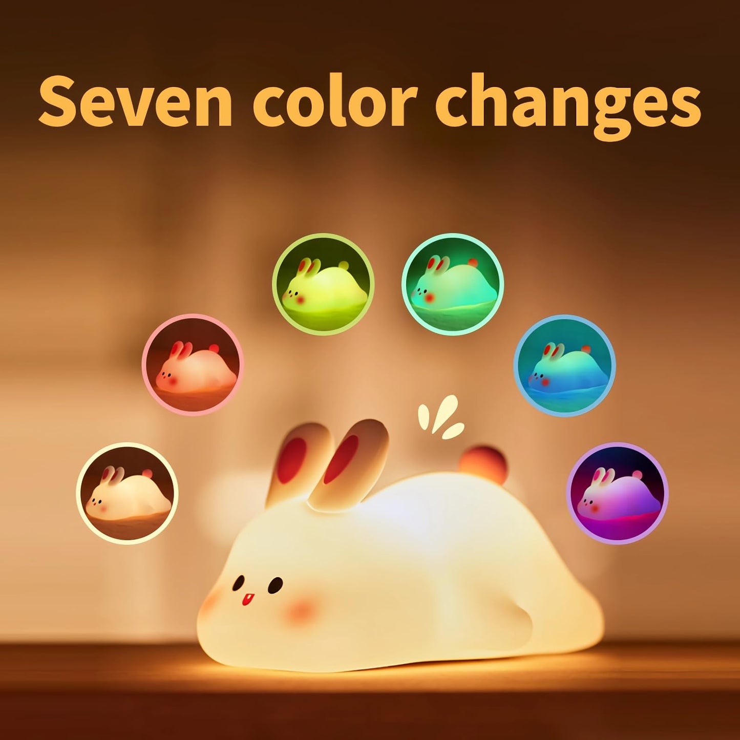 gofuch Night Light for Kids, Chubby-Faced Rabbit lamp 3-Level Dimmable USB Rechargeable Lamp with Timer, Soothing Animal Toy for Nursery Bedroom Dorm Decor, Gift for Boys Girls Teens Adults