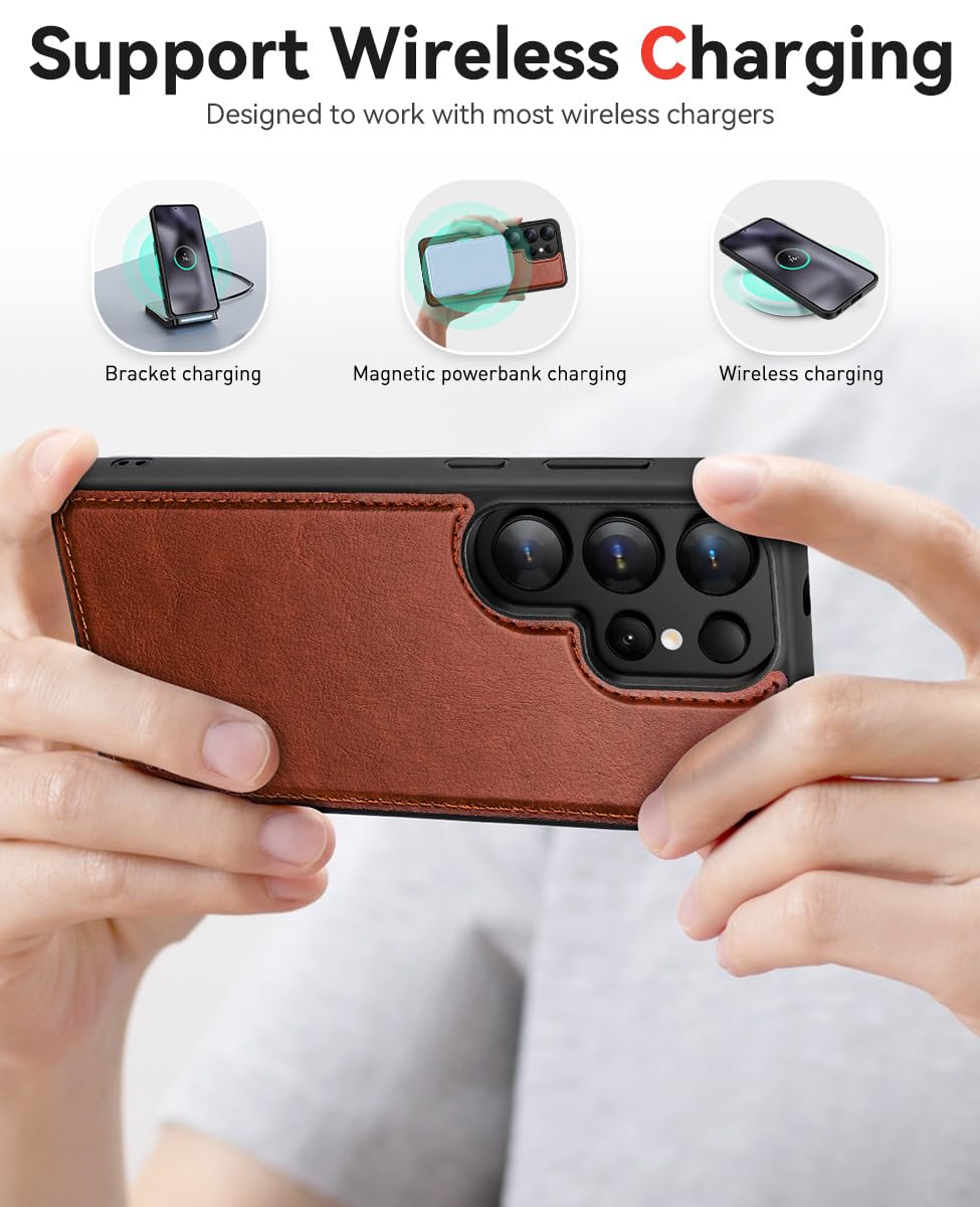 OCASE for Samsung Galaxy S25 Ultra Detachable Wallet Case with Card Holder, [2 in 1] PU Leather Flip Folio Case with RFID Blocking Stand Wrist Strap Shockproof Phone Cover 2025, Dark Brown