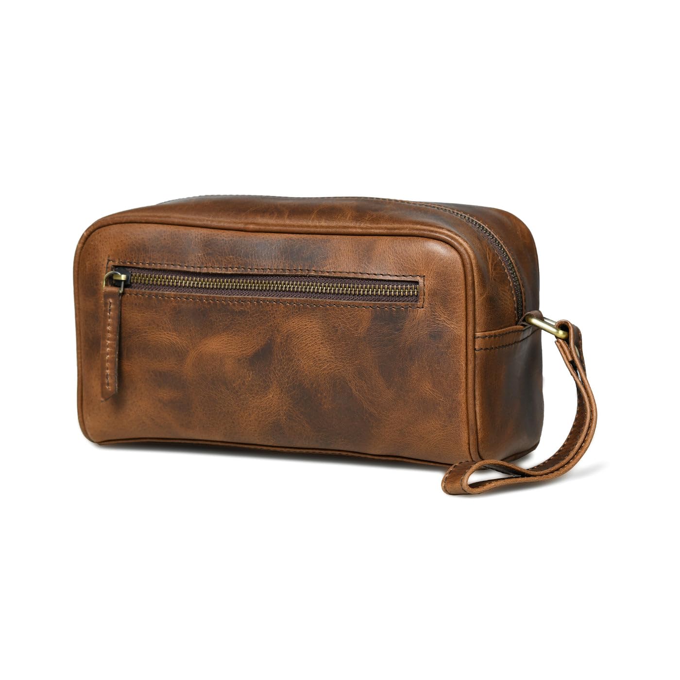 MaheTri Leather Toiletry Bag Travel Dopp Kit | Genuine Handcrafted Cosmetic Bag for Men & Women | Multipurpose use Durable Leather Toiletry Bag (Cosmetic, Shaving Kit) (Lumber Brown)