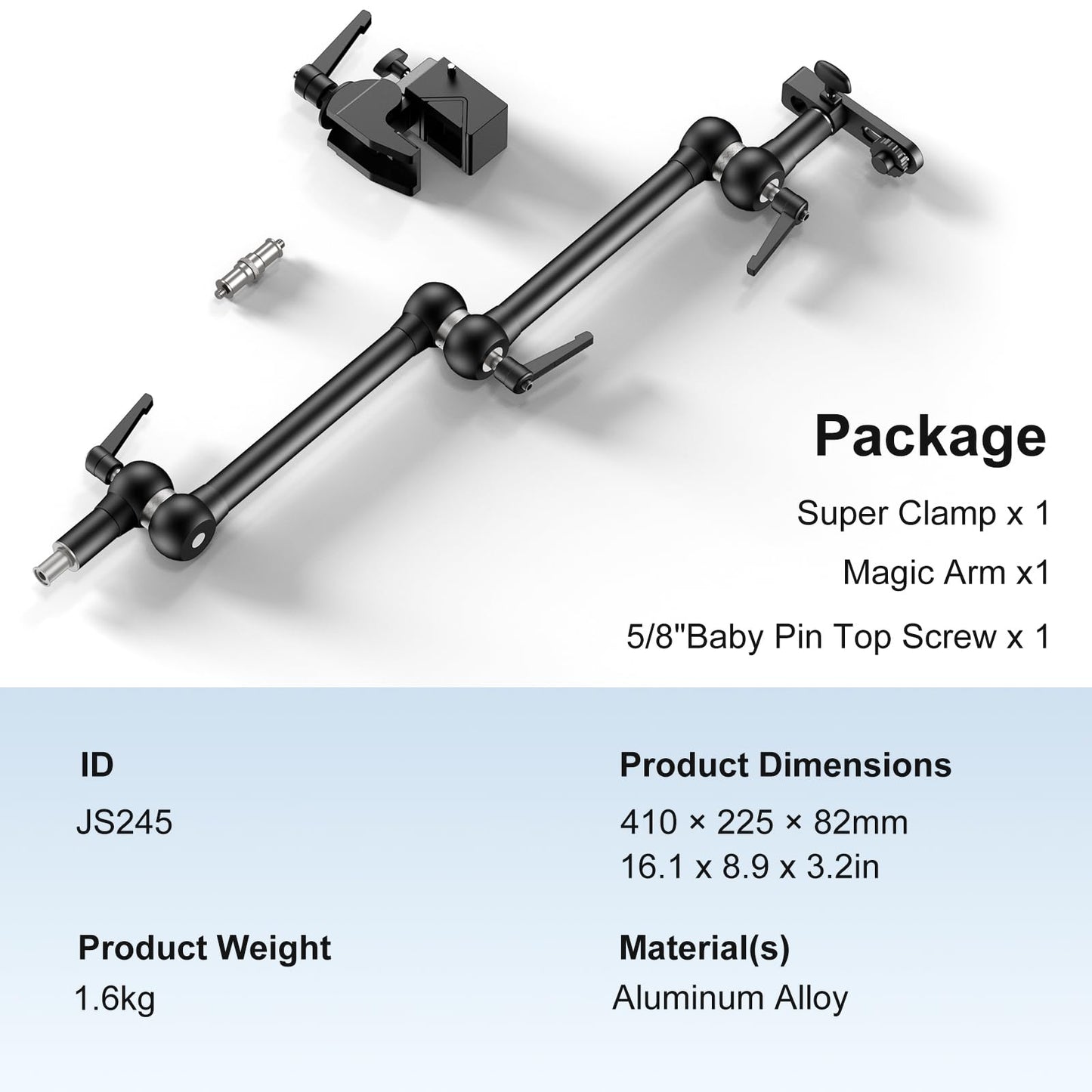 ALTSON 20.4"/52cm Magic Arm Mounting Kit - Super Clamp, 1/4" Screw Adapter, Overhead Camera Desk Mount Stand for Flash/LED Light/Microphone/Monitor, SmallRig Camera Cage, Max Load: 6.61lbs/3kg