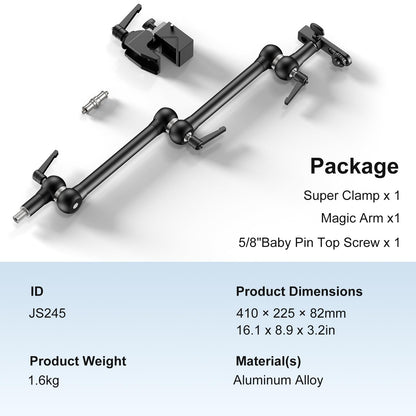 ALTSON 20.4"/52cm Magic Arm Mounting Kit - Super Clamp, 1/4" Screw Adapter, Overhead Camera Desk Mount Stand for Flash/LED Light/Microphone/Monitor, SmallRig Camera Cage, Max Load: 6.61lbs/3kg