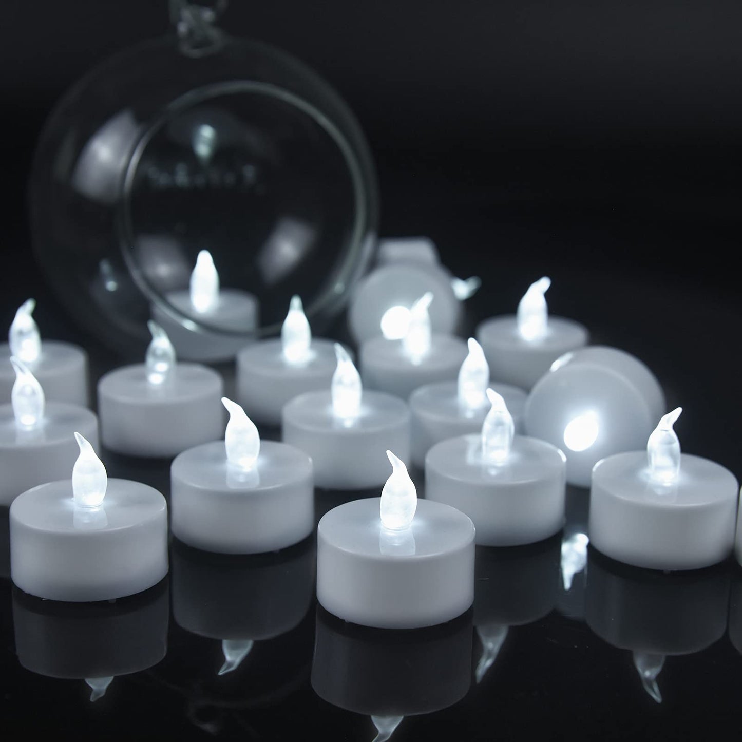 VETOUR LED Tea Lights Candles Battery Operated :50PCS Flickering Fake Tealights 200 Hours Last Electric Candle for Votives,Festival celeration Thanksgiving,Hallween,Christmas (Cool White Light)