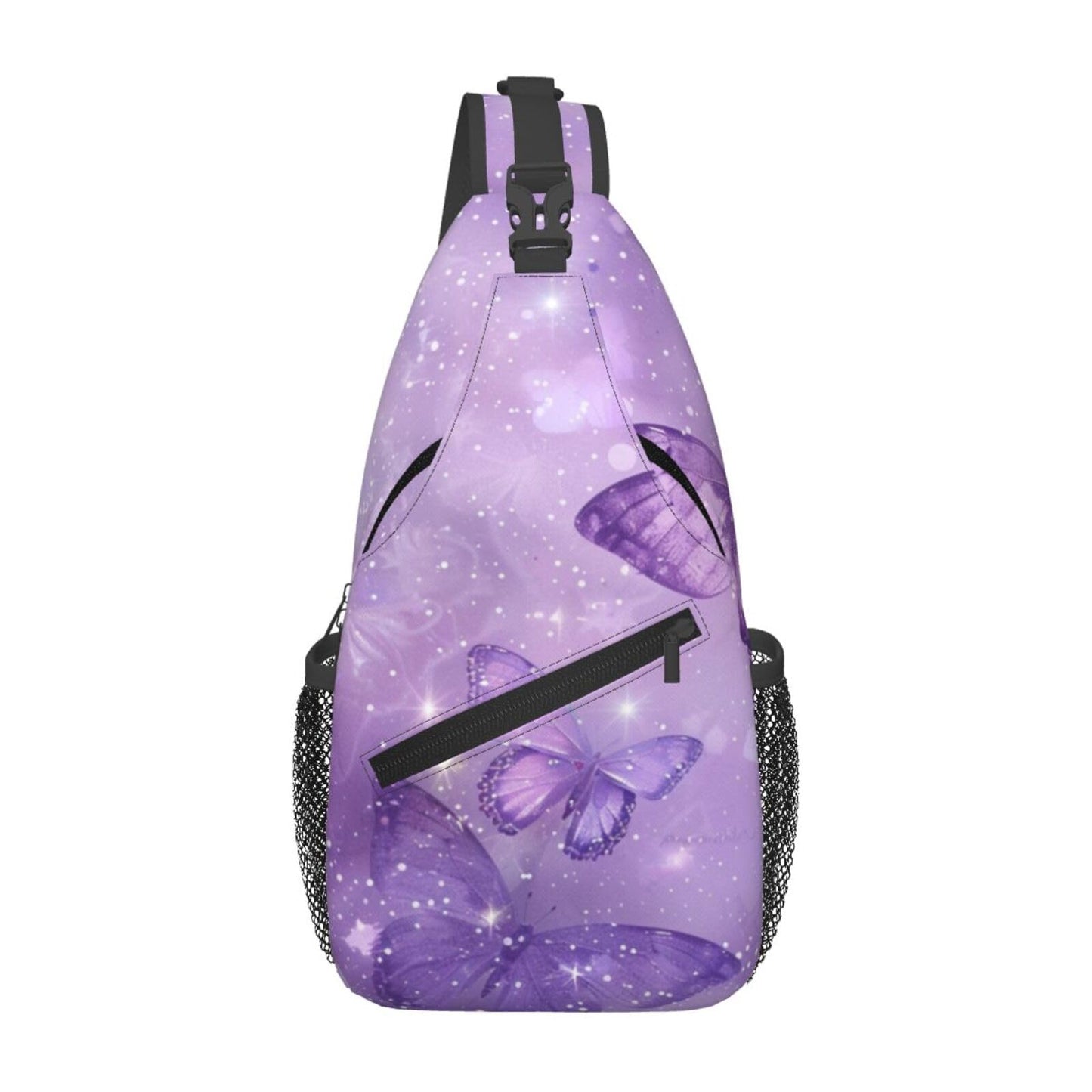 SUPLUCHOM Sling Bag Butterfly Purple Pastel Hiking Daypack Crossbody Shoulder Backpack Travel Chest Pack for Men Women