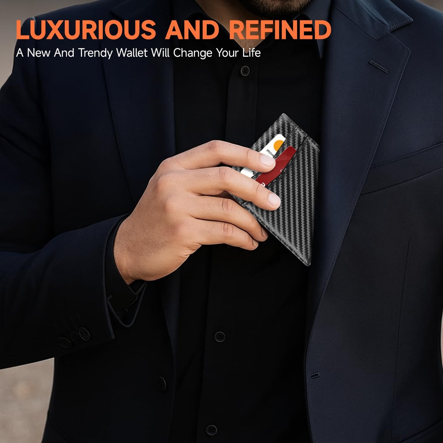 XZVXZV Men's Ultra Thin Wallet Leather RFID Blocking Bifold Stylish Wallet with Slim Minimalist Front Pocket 2 ID Windows (Carbon Black)
