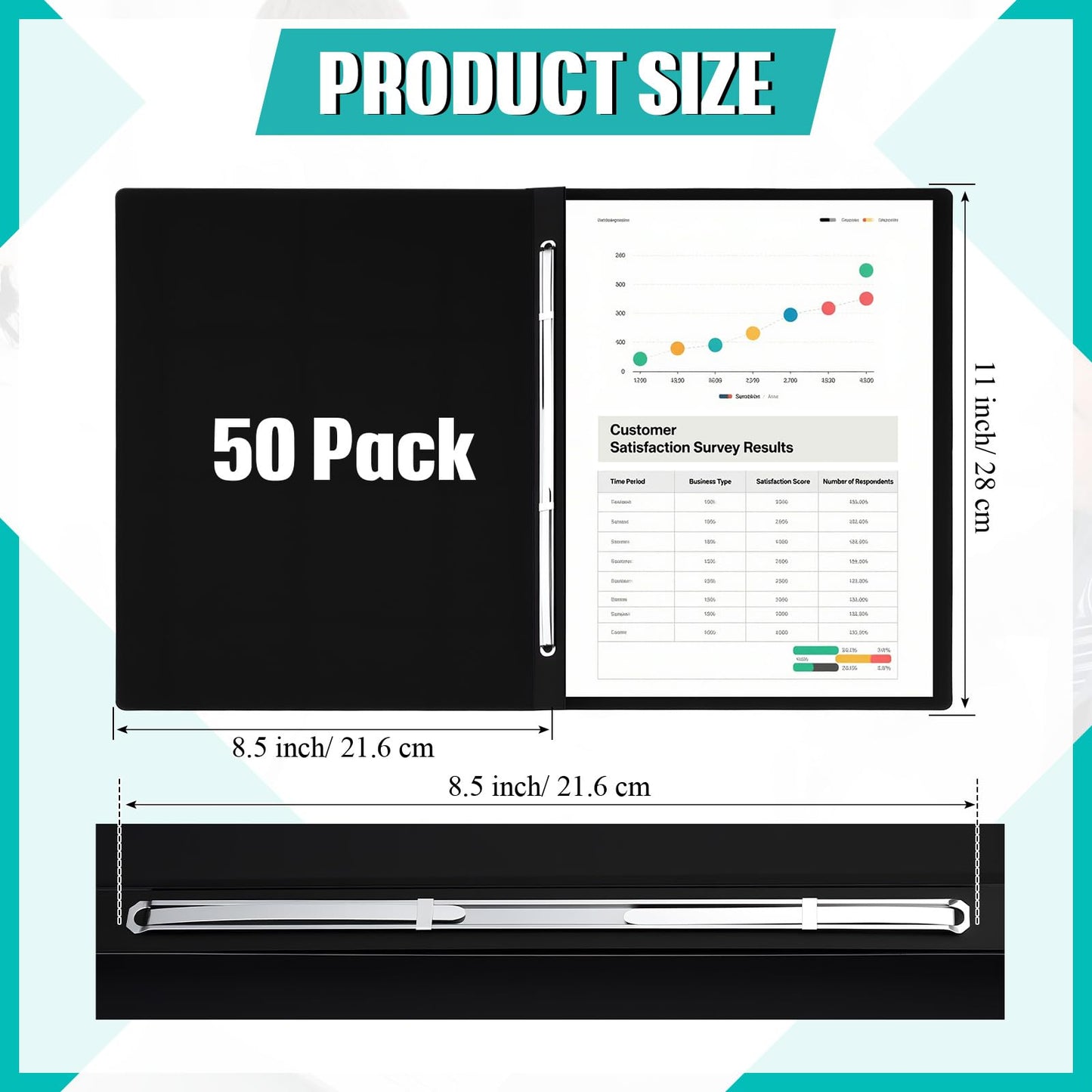 Dunzoom 50 Pcs 8.5'' x 11'' Pressboard Report Cover, 3'' Capacity Metal Prong Fastener with Compressor, Letter Size, Presentation Folder to Neatly Bind Report, Proposal Document (Black)