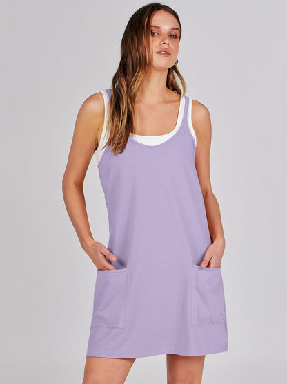 ANRABESS Women Athletic Dress Summer Tennis Workout Active Sports Mini Romper Dress Built in Shorts Travel Vacation Clothes Light Purple Large