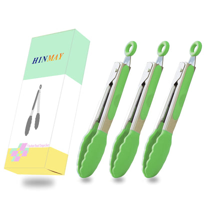 Small Silicone Tongs 7-Inch Mini Serving Tongs, Set of 3 (Black Gray White)