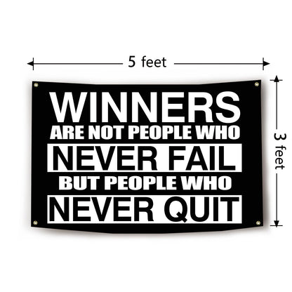 Winners Are Not People Who Never Fail Flag 3x5 Feet Inspirational Office Home Gym Dorm Wall Decor Banner with 4 Brass Grommets