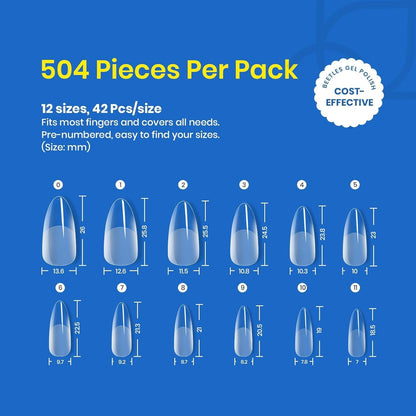 Beetles Gel Nail Kit Short Almond, 240Pcs Easy Nail Extension Set Shaped Clear Tips with 5 in 1 Nail Glue Base & Top Coat and Mini UV Lamp, Nail Tips Art Acrylic Nail Kit Gifts for Women