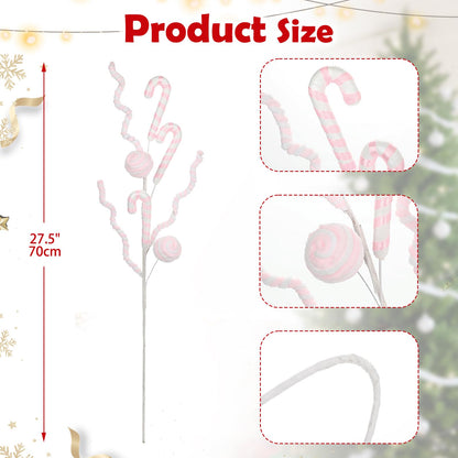 Briful 3PCS Christmas Striped Candy Cane Picks Spray, 27.5in Pink & White Candy Cane Christmas Tree Ornaments for Xmas Wreaths Holiday Vase Arrangements