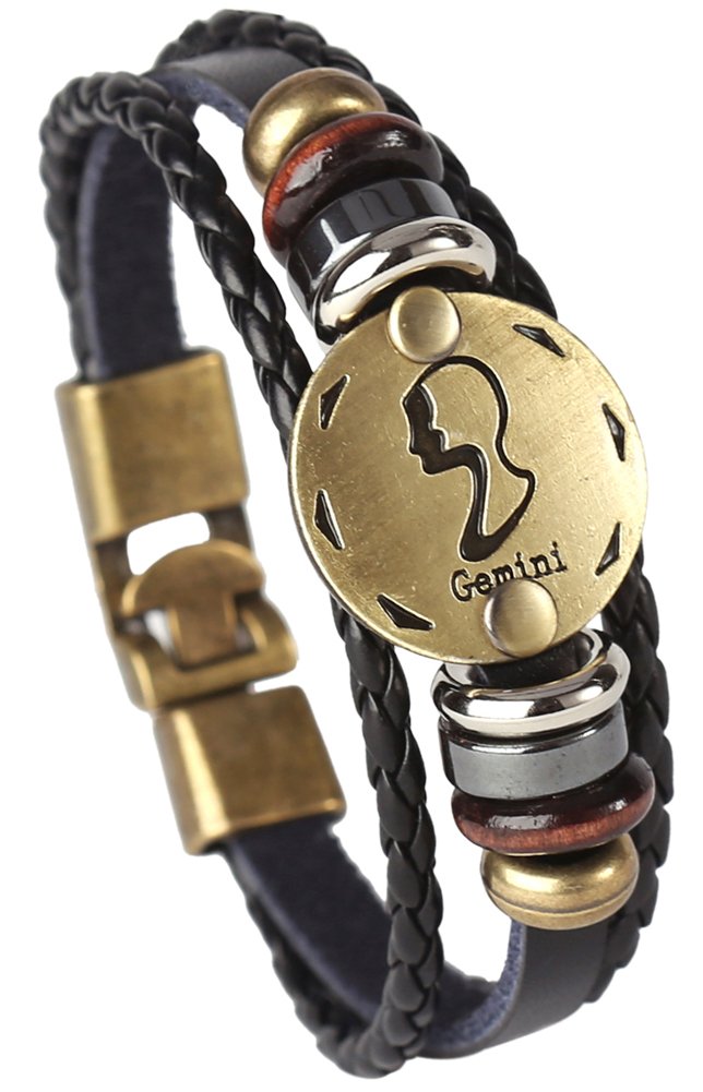 Hamoery Punk Alloy Leather Bracelet For Women Constellation Braided Rope Bracelet Bangle Wristband(Gemini)
