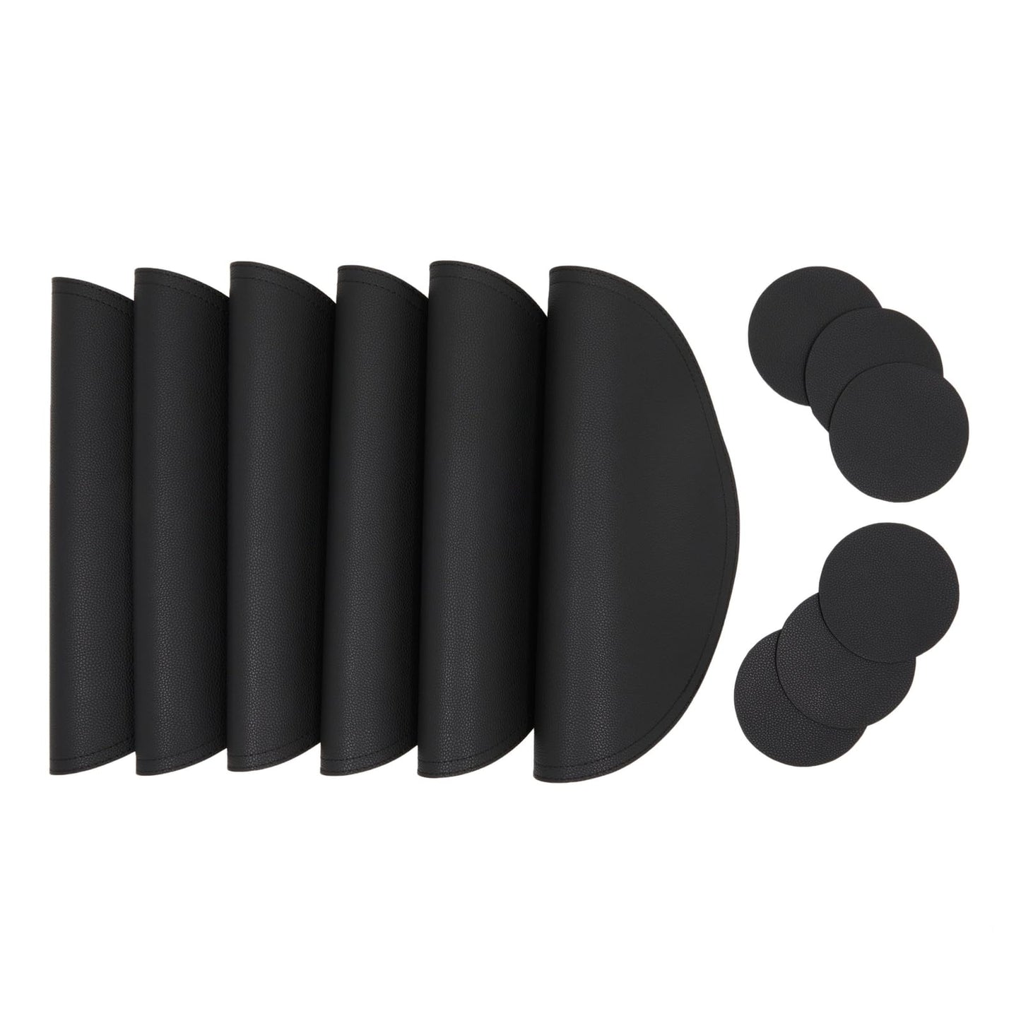 Juvale Round Vegan Leather Table Placemats & Coasters - Waterproof & Heat-Resistant Dining Table Decor - Easy Wipe-Clean Kitchen Decor - Durable Everyday Placemats - Black, 13.4", Set of 6