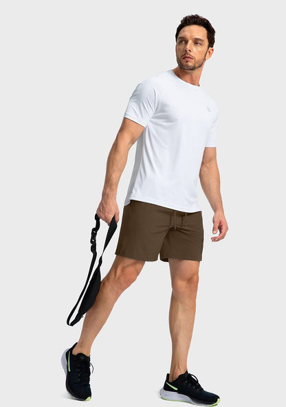 Soothfeel Men's Running Shorts with Zipper Pockets 7 Inch Lightweight Quick Dry Gym Athletic Workout Shorts for Men (Brown, XL)
