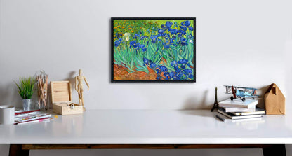 Wieco Art Irises Modern Stretched and Framed Floral Giclee Canvas Print By Van Gogh Famous Flowers Oil Paintings Reproduction Artwork Pictures on Canvas Wall Art for Bedroom Home Decorations