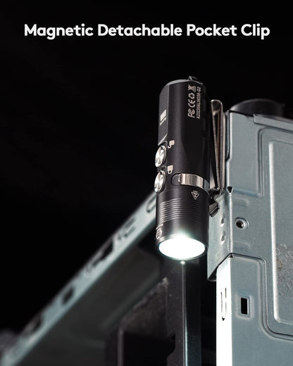 RovyVon A23 G2 1000 lumens USB-C Rechargeable EDC Flashlight, 6500K Cool White 850mAh LED Pocket Flashlight Keychain, with Magnetic Pocket Clip for EDC Carry, Camping and Hiking (Gunmetal)