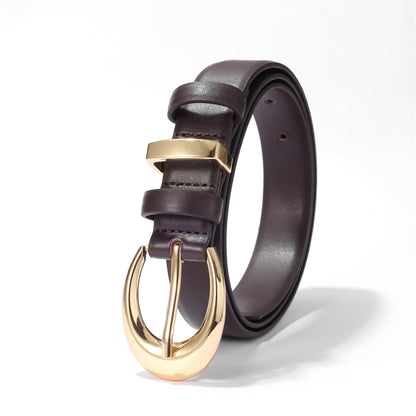 KONQUWA Women's Cow Leather Belt for Jeans Pants Fashion Ladies Skinny Dress Waist belt with Gold Buckle (Coffee/Gold Buckle,27″-33″)