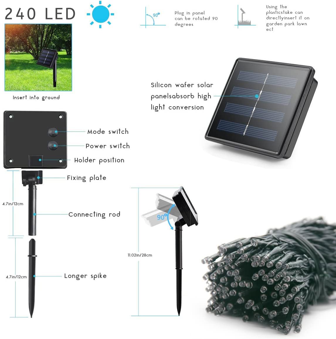 LALAPAO 2 Pack Super-Long Solar String Lights Total 170Ft 480 LED 8 Modes Solar Powered Outdoor Waterproof Christmas Fairy Lights for Xmas Tree Garden Lawn Home Wedding Party Decor(Warm White)