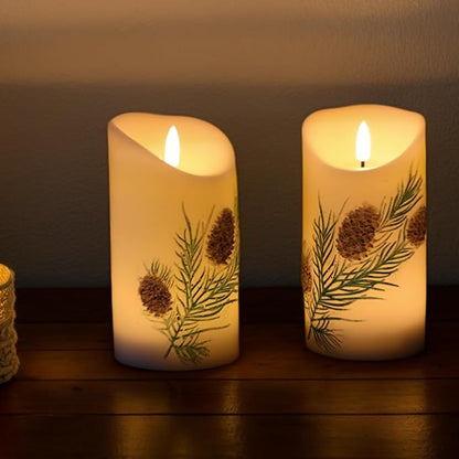 Pinecone LED Candles with 6H Timer, flameless Candles with Flickering Flame, Waxy Pillar 2 Pack Flickering Acorn Decor Woodsy for Fall Christmas Decor (3 inches x 5.7 inches)
