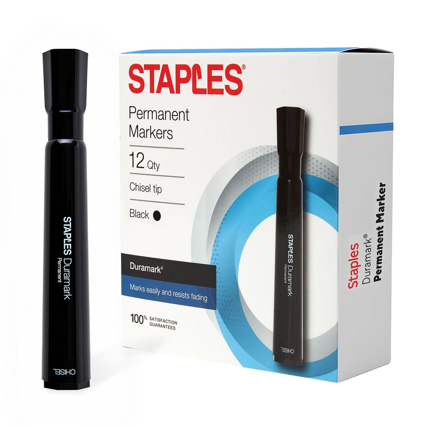 STAPLES Tank Permanent Markers, Chisel Tip, Black, 12 Pack – Duramark Bold Ink Markers for Labeling, Shipping & Industrial Use